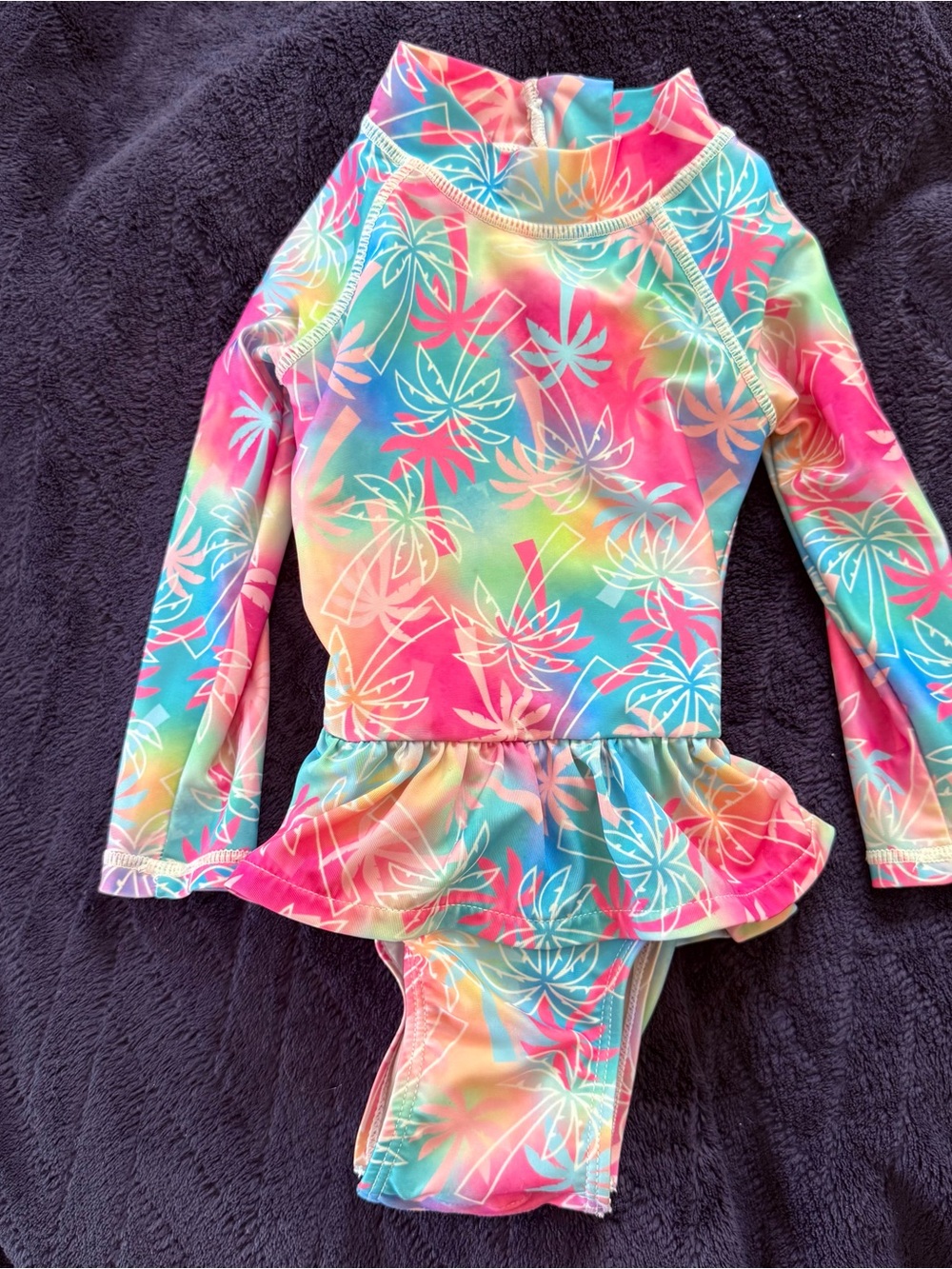 Flap Happy Rainbow UPF 50+ Alissa Infant Ruffle Rash Guard Swimsuit 24m 2T